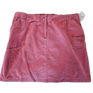 J. JILL Cargo Mini Skirt 28W Pink Textured Twill 100% Cotton Elastic Waist Plus